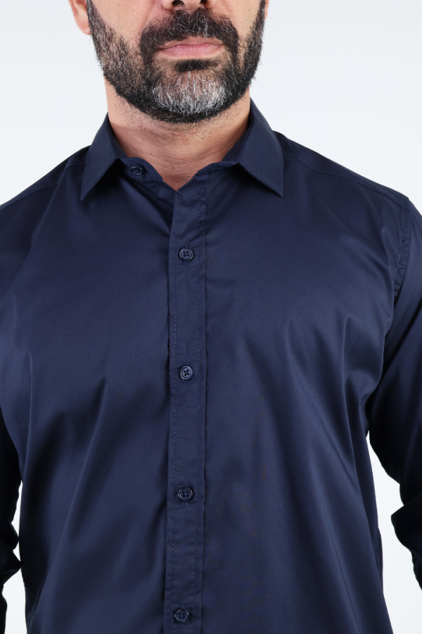 Camisa de Vestir Moda Manga Larga Slim Fit Azul Marino Para Hombre